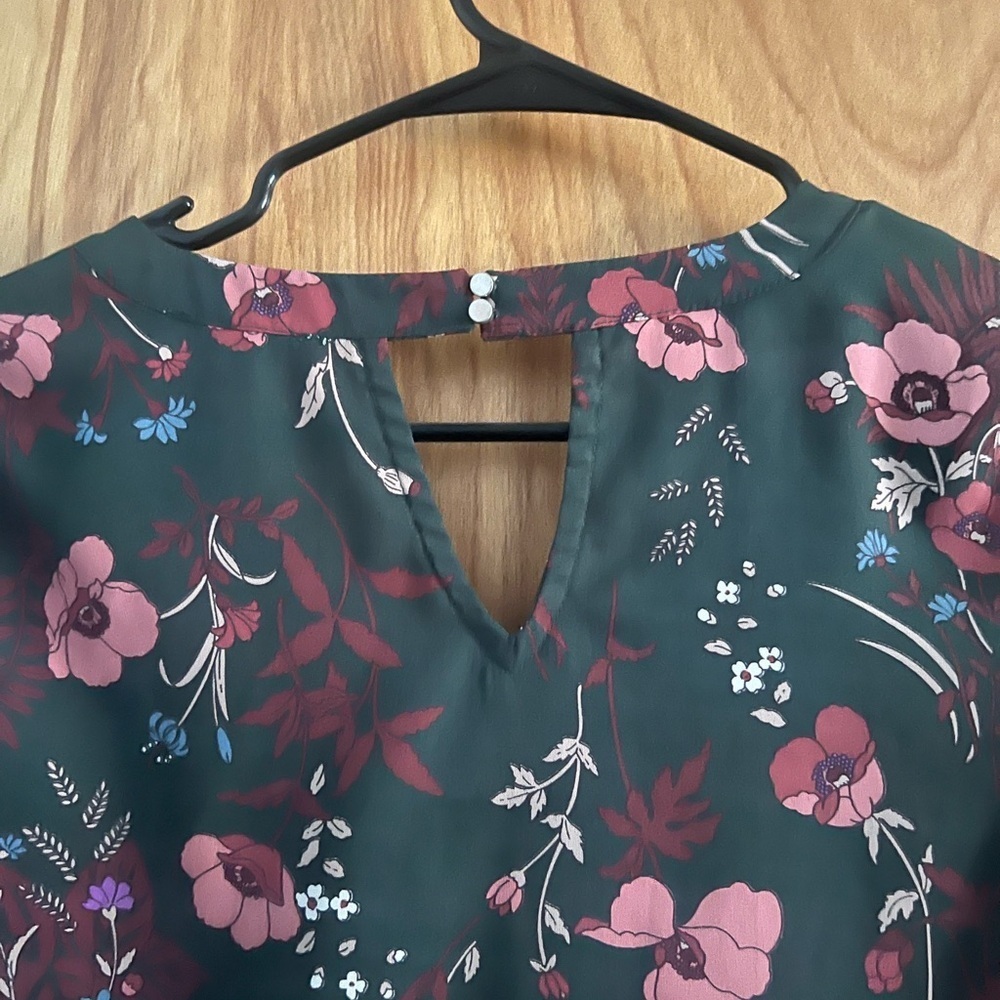 Skies Are Blue Dark Green Blouse with Pink and Purple Floral Design - Picture 8 of 11